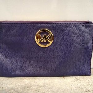 Michael Kors Wristlet Wallet Purple Pebbled Leather Large Flat Clutch 10"x5.5"